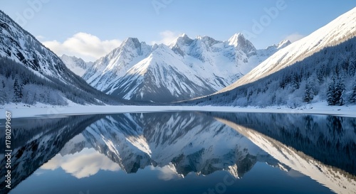 Wallpaper Mural A Vast, Quiet Winter Scene Where the Snowy Expanse of the Landscape is Seamlessly Extended by the Icy Surface's Perfect Reflection Jpeg Image. Torontodigital.ca