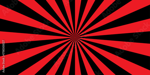 Retro abstract colorful red and black explosion vintage ray sunrise star sunbeam texture background. vector illustration circle light banner cartoon add design.	