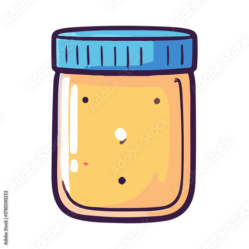 Illustration of a Glass Jar with Blue Lid Filled with Yellow Liquid