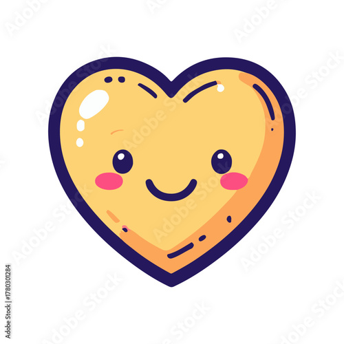 Charming and joyful yellow heart character illustration radiating happiness with a friendly smile and rosy cheeks, perfect for expressing love and positive emotions in a playful and adorable style