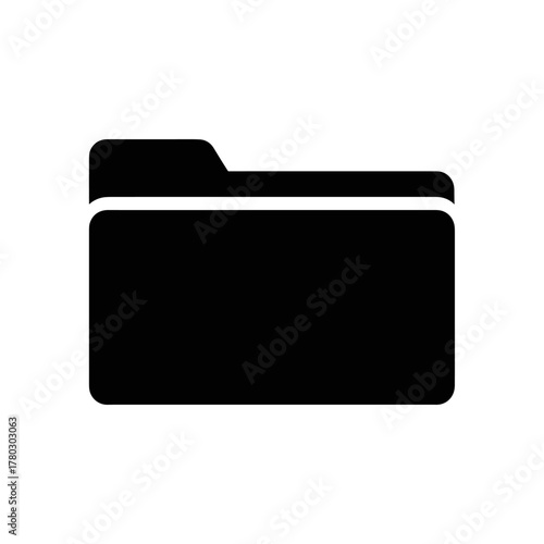 Black Flat Folder Icon – File or Document Storage Symbol