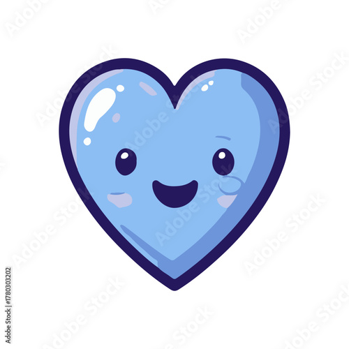 Cute Blue Heart Icon with Smiling Face Ideal for Love, Valentine's Day, and Emotional Designs