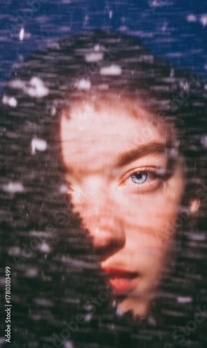 Seasonal Winter Solstice Close-up Eye with Reflective Snowflakes for Holiday Marketing and Christmas Sales Content