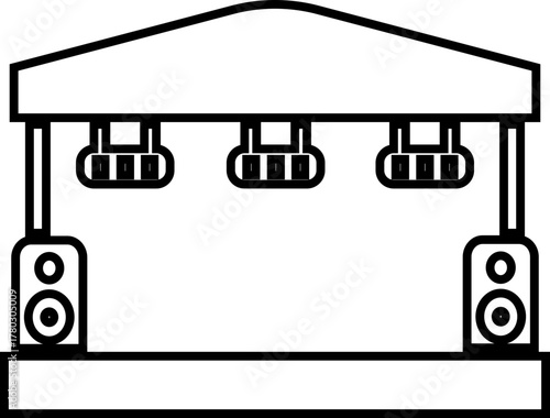 Outdoor Music Festival Stage Icon Concert, Performance, Theater, and Event Platform Symbol Entertainment, Show, and Auditorium Vector in Black Color Line Style