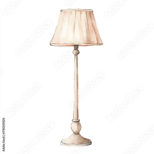 Elegant watercolor illustration of a vintage floor lamp.