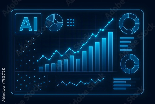 AI-powered Data Visualization: A digital interface glows with vibrant lines and charts, showcasing the power of artificial intelligence in data analysis and insights. 
