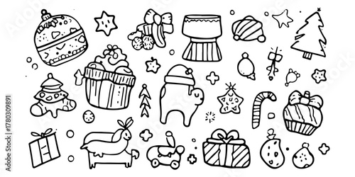 popular hand drawing new year doodles isolated on white background. new year 2026