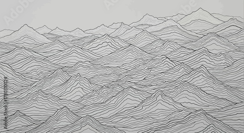 Abstract Seascape Minimalist Line Art of Rolling Waves and Coastal Horizon