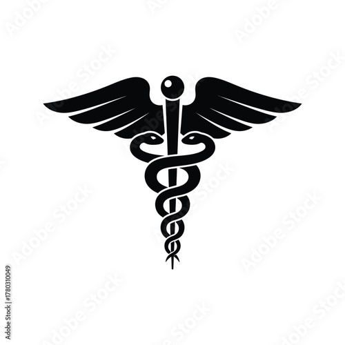 Black caduceus symbol with wings and serpent