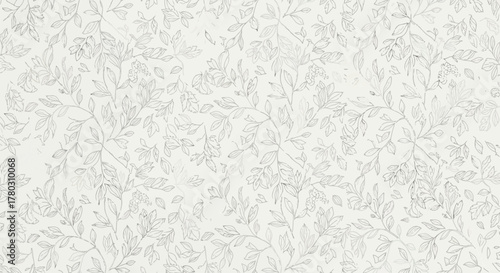 Elegant, subtle seamless pattern with delicate intertwined botanical leaves in light grey on a pristine white background, ideal for decorative design elements and textures