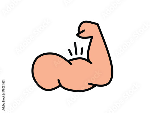 Cartoon icon of a strong flexing bicep muscle. A simple vector graphic symbolizing power, health, fitness, and bodybuilding