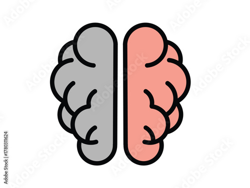 Stylized human brain icon illustrating cognitive function and the duality of left and right hemispheres, symbolizing thought processes and mental activity