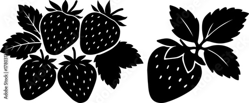 Strawberry with leaves vector, vector of strawberry art, strawberry leaves silhouette, creative strawberry design