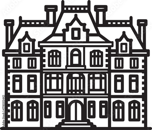 Elegant estate home illustration perfect for real estate, architecture firms, or luxury branding, conveying sophistication and timeless design, a classic residence icon