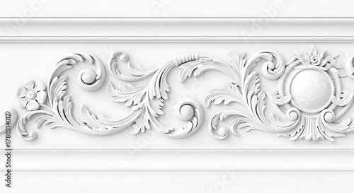 Elegant white floral ornament design with intricate details and transparent background
