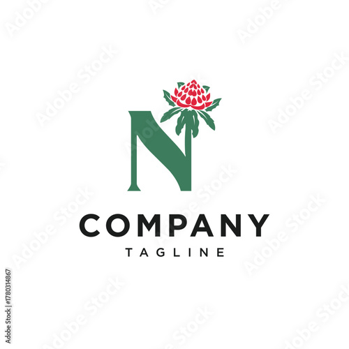Letter N Waratah Logo Icon Vector