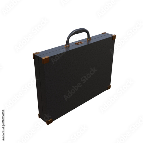 3D Render of Black Business Briefcase Isolated on Transparent Background