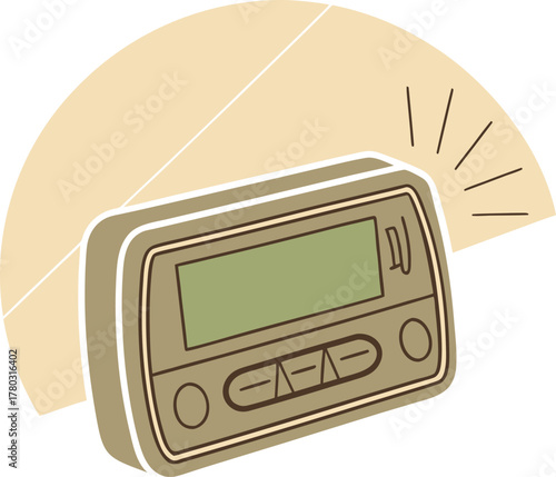 Old-fashioned pager with alert signal, vintage communication device