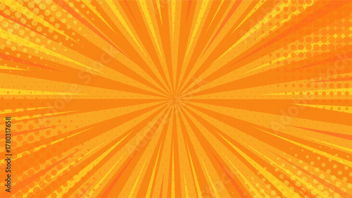 Orange Pop Art Comic Book Background with Sunburst Halftone