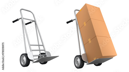 Set of Airport luggage cart or baggage trolley side with cardboard boxes or cartons