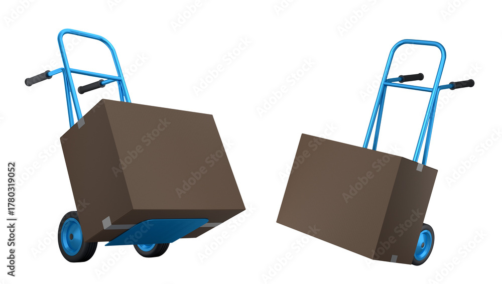 Obraz premium Set of Airport luggage cart or baggage trolley side with cardboard boxes or cartons