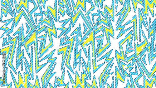Sporty Neon Lightning Seamless Pattern with Blue and Yellow Zigzag Shapes on White Background for Jersey Apparel and Dynamic Sportwear Design