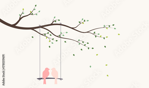 Bird in love. Birds on tree branch. Valentines day concept