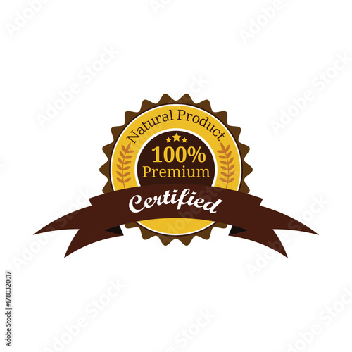 Premium certified natural product seal with ribbon