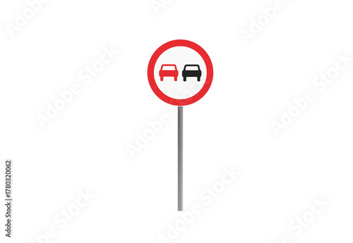 Quadro su tela No Overtaking Road Sign Isolated on Transparent Backdrop with Cars Symbol Red an
