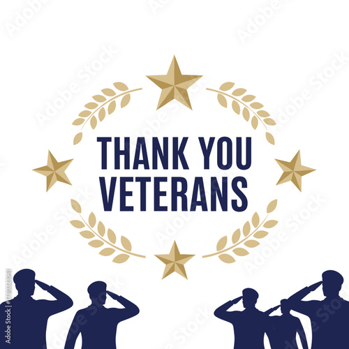 Thank You Veterans design with silhouettes saluting and stars  