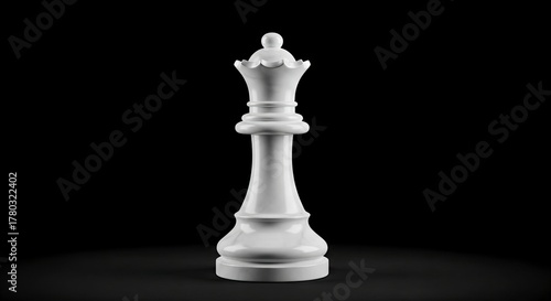 A white chess queen piece is centered against a dark background