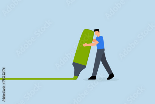 highlight important information, serious entrepreneur emphasizes key points with highlighter pen.