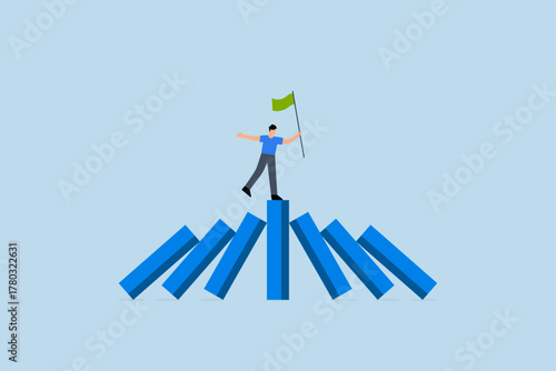 Winner take all, successful entrepreneur on firm robust chart domino failure.