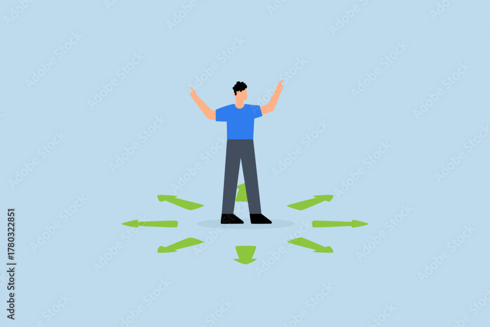 Fototapeta premium Choose career path, confused businessman choosing direction.