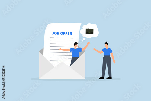 Job offer, businessman on email envelope offer new job to candidate.