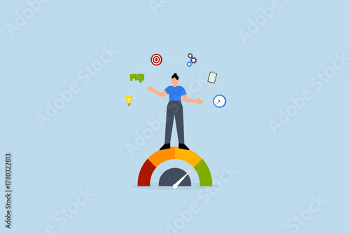 Productivity, intelligent entrepreneur manages multiple tasks efficiently.