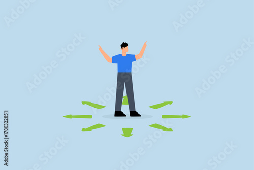 Choose career path, confused businessman choosing direction.