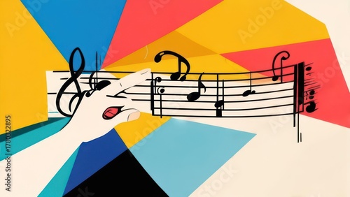 Vibrant musical hand playing a guitar