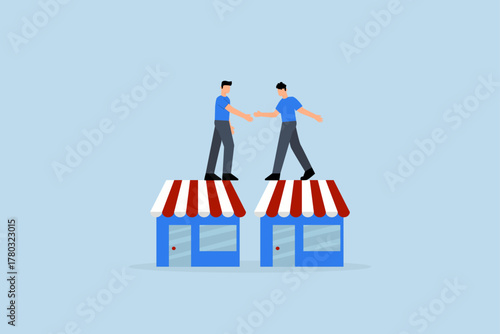 B2B, entrepreneur proprietor handshake at business store for B2B contract.