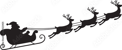 Santa and Reindeer Sleigh Silhouette for Christmas
