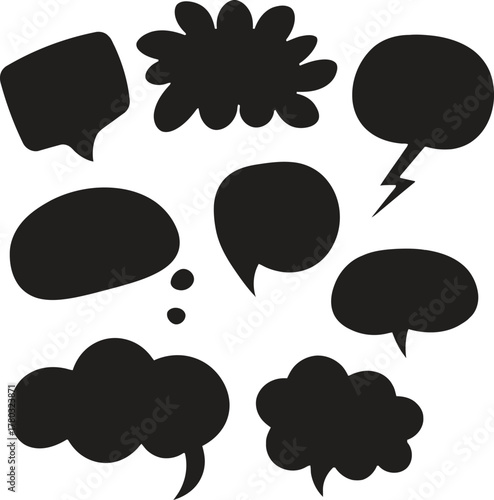 hand drawn speech bubble collection. Doodled dialog box set. Scribbled textured marker comic talk frames. Red, blue, green balloon text box bundle. Bright sketched chat box pack.