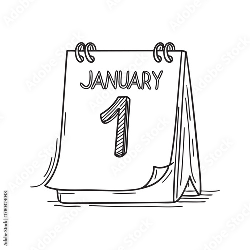 New Year calendar page for January standing upright on a small display