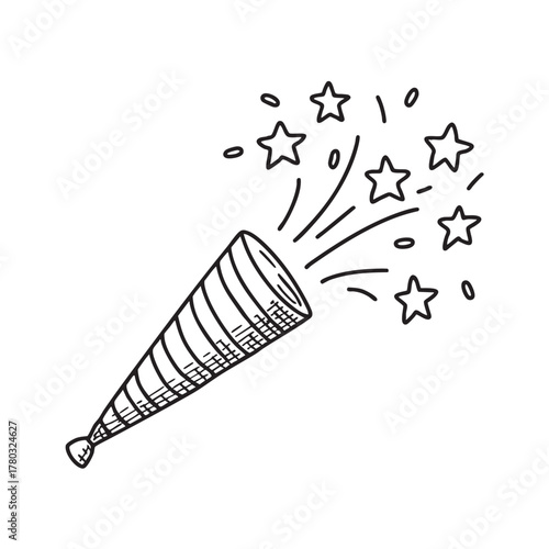 New Year confetti cannon tube decorated with star shaped cutouts