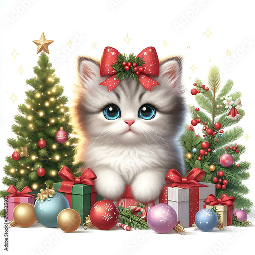 cat and christmas decorations