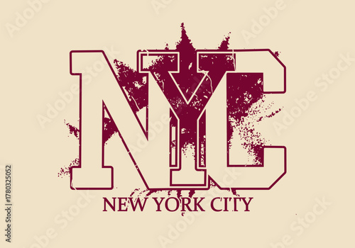Retro typography college varsity New york city Slogan with Grunge effect for jersey, t-shirt, or wall art design - Vector