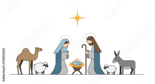 Minimal Christmas Nativity Symbols Vector Set – Holy Scene Silhouette Icons, Biblical Christmas Elements, and Sacred Holiday Design Graphics