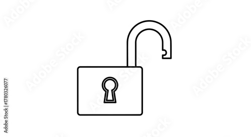 Simple line art illustration of an open padlock with a keyhole