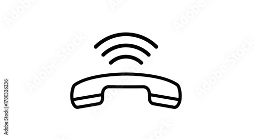 Simple black and white illustration of a phone handset with signal waves