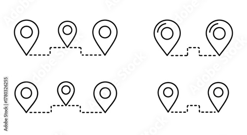 Location pins with dashed lines connecting them vector illustration design
