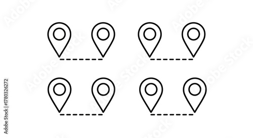 Simple black and white line art of location pin icons arranged in rows